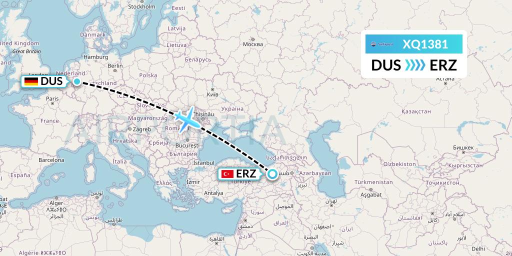 XQ1381 SunExpress Flight Map: Dusseldorf to Erzurum