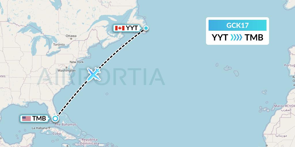 GCK17 Aerogem Aviation Flight Map: St. John's to Miami