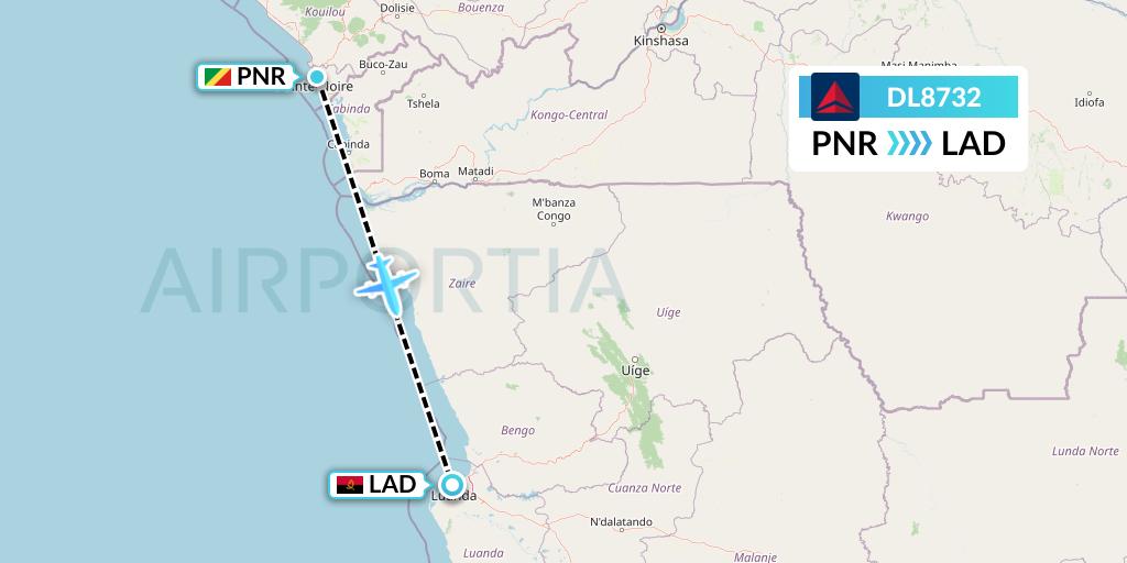 DL8732 Delta Air Lines Flight Map: Pointe Noire to Luanda