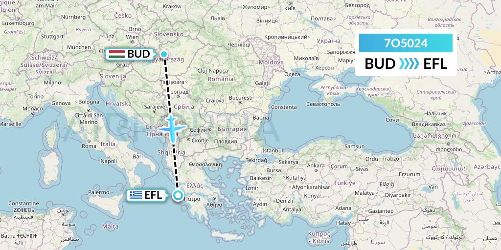 7O5024 Travel Service Hungary Flight Map: Budapest to Kefalonia