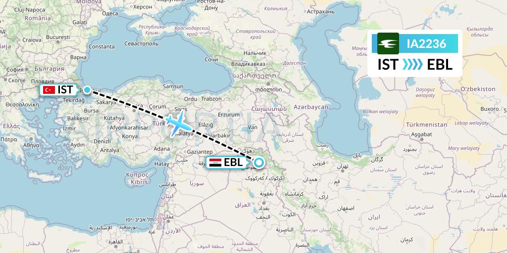 IA2236 Iraqi Airways Flight Map: Istanbul to Arbil