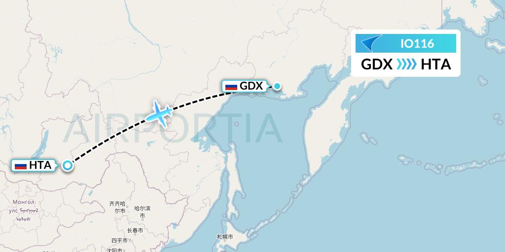 IO116 IrAero Flight Map: Magadan to Chita