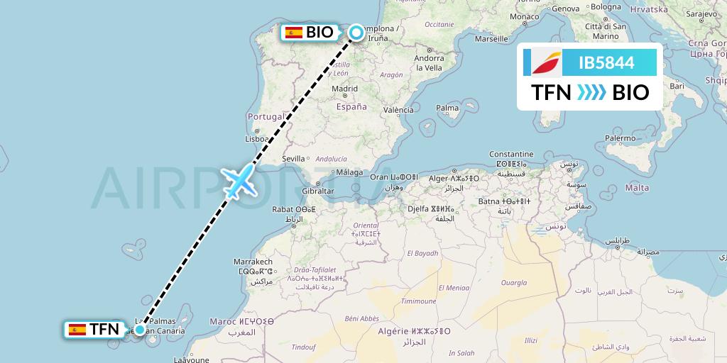 IB5844 Iberia Flight Map: Tenerife to Bilbao