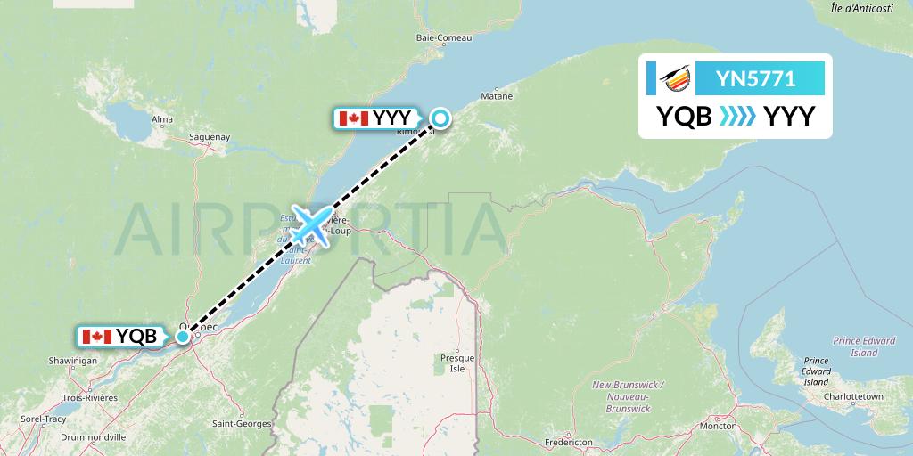 YN5771 Air Creebec Flight Map: Quebec to Mont-Joli
