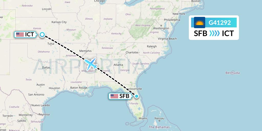 G41292 Allegiant Air Flight Map: Orlando to Wichita