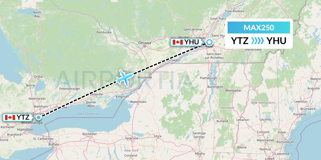 MAX250 Max Aviation Flight Map: Toronto to Montreal