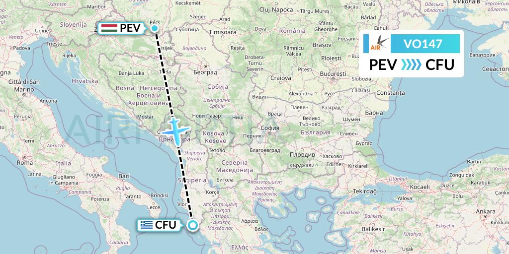 VO147 Voyage Air Flight Map: Pecs to Corfu