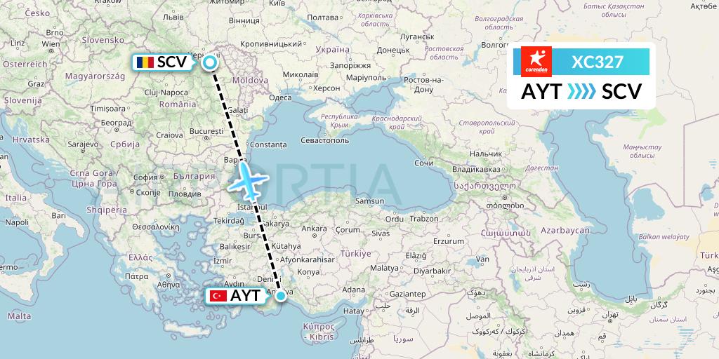 XC327 Corendon Airlines Flight Map: Antalya to Suceava