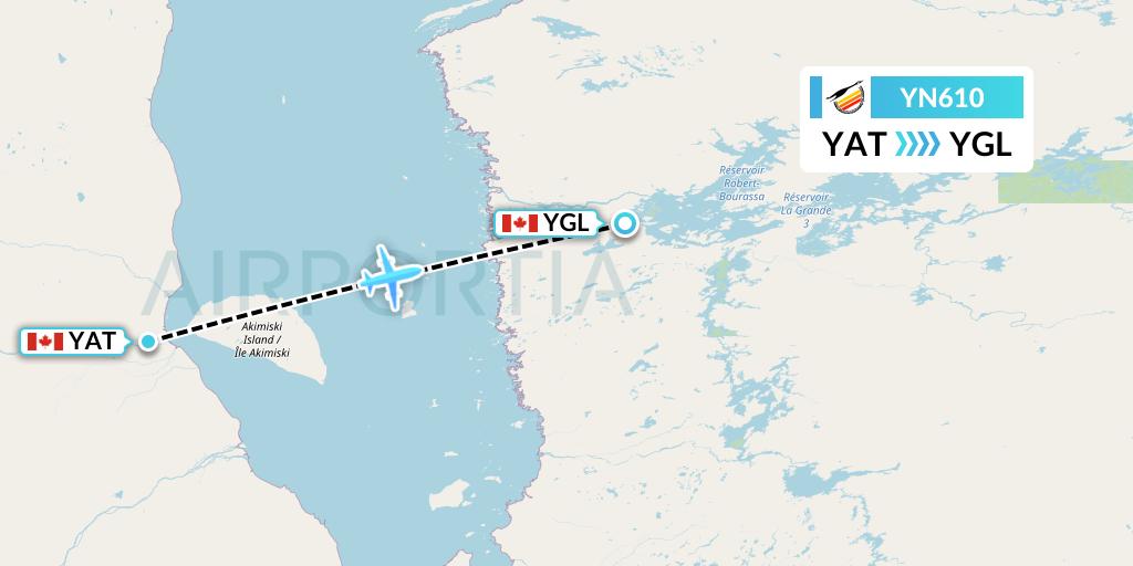 YN610 Air Creebec Flight Map: Attawapiskat to La Grande Riviere