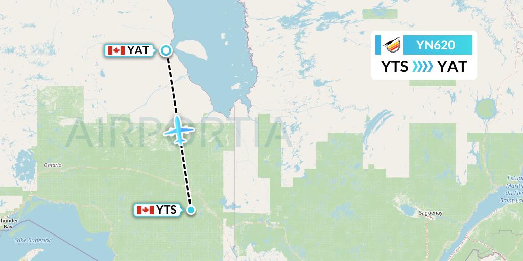 YN620 Air Creebec Flight Map: Timmins to Attawapiskat