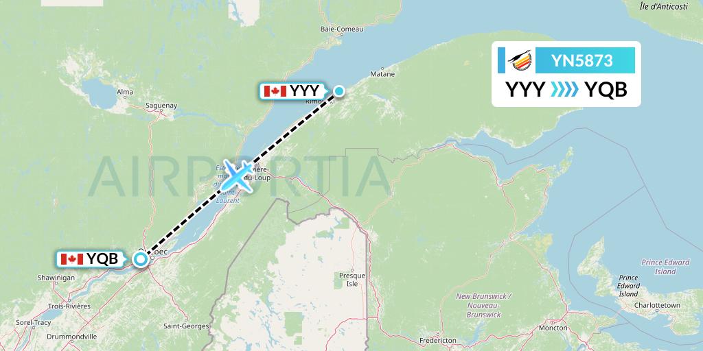 YN5873 Air Creebec Flight Map: Mont-Joli to Quebec