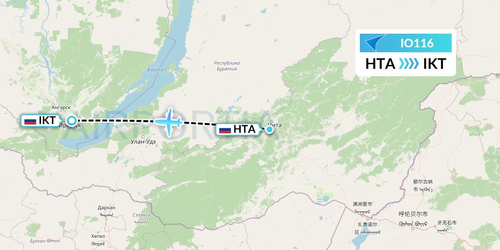 IO116 IrAero Flight Map: Chita to Irkutsk