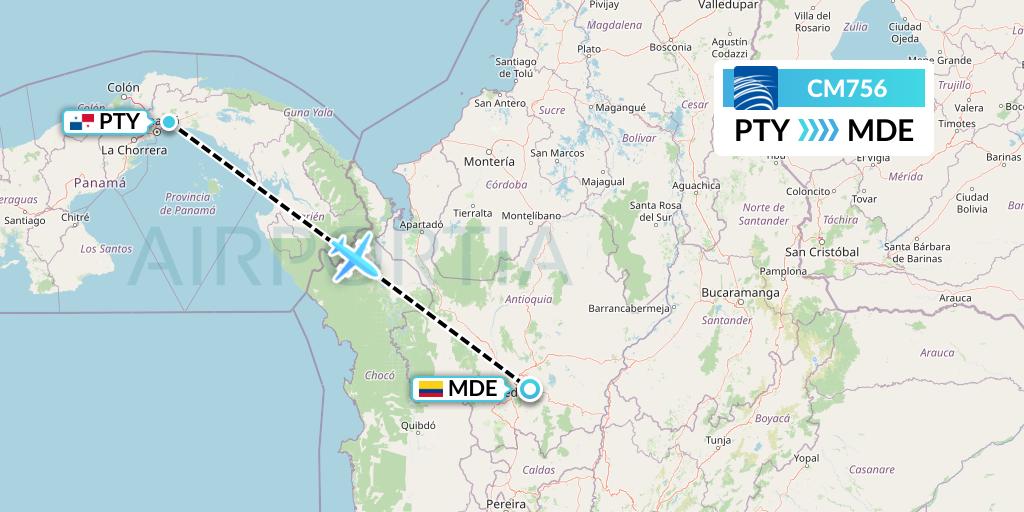 CM756 Copa Airlines Flight Map: Panama City to Medellin