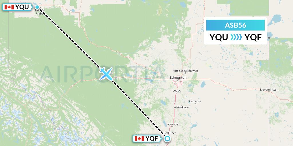ASB56 Air Spray Flight Map: Grande Prairie to Red Deer