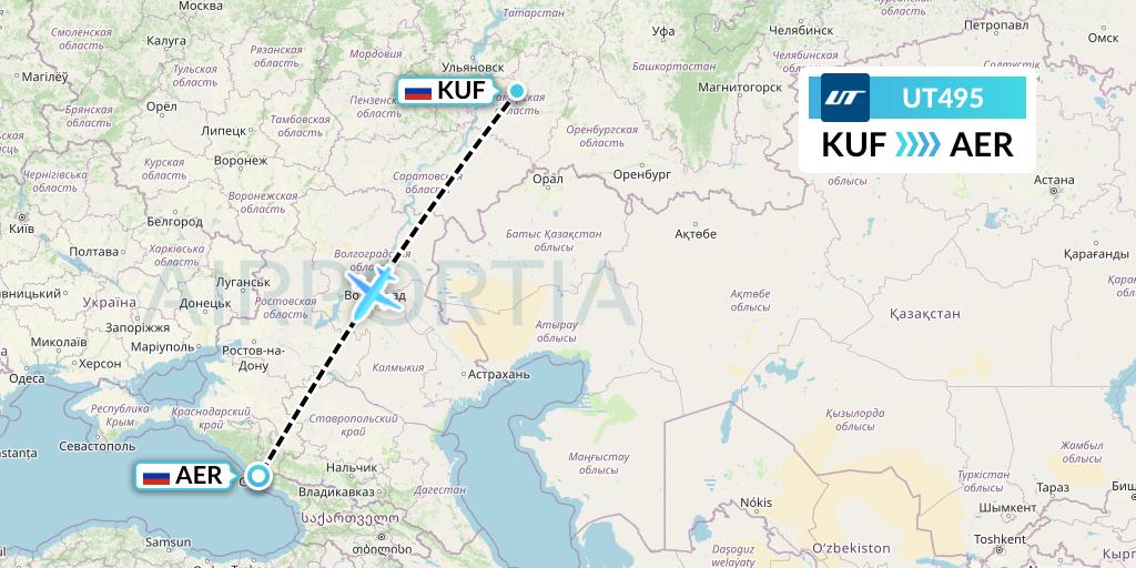 UT495 UTair Flight Map: Samara to Sochi