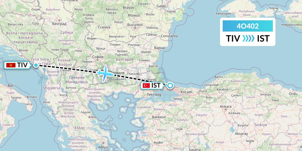 4O402 Air Montenegro Flight Map: Tivat to Istanbul