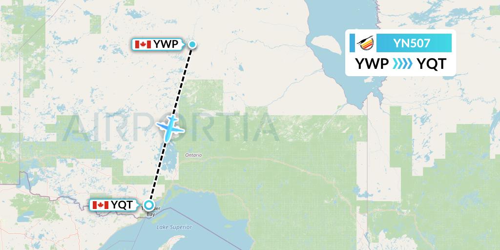 YN507 Air Creebec Flight Map: Webequie to Thunder Bay