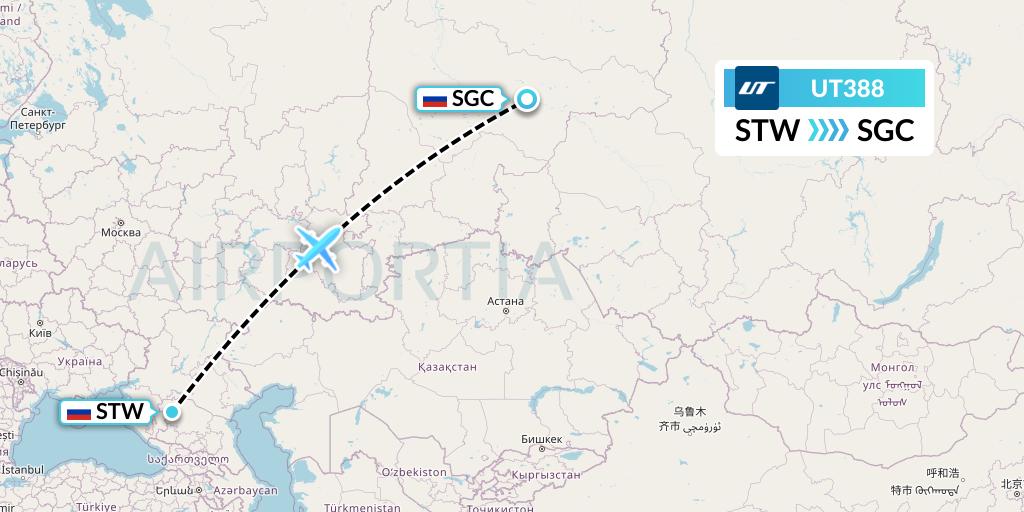 UT388 UTair Flight Map: Stavropol to Surgut
