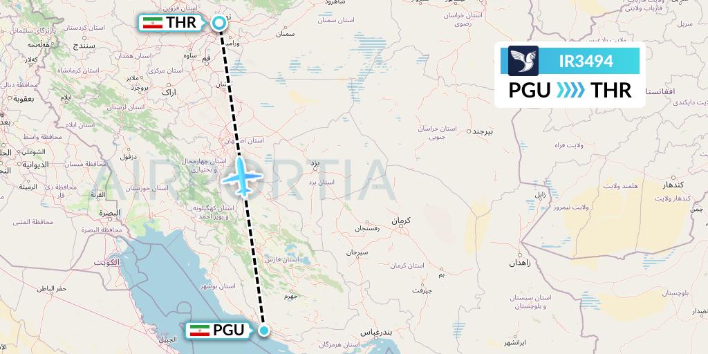 IR3494 Iran Air Flight Map: Assaluyeh to Tehran