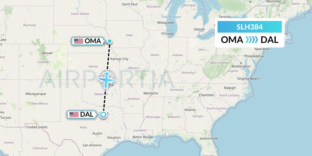 SLH384 Silverhawk Aviation Flight Map: Omaha to Dallas