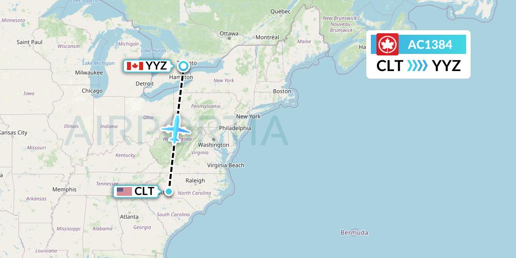 AC1384 Air Canada Flight Map: Charlotte to Toronto