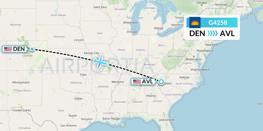 G4258 Allegiant Air Flight Map: Denver to Asheville
