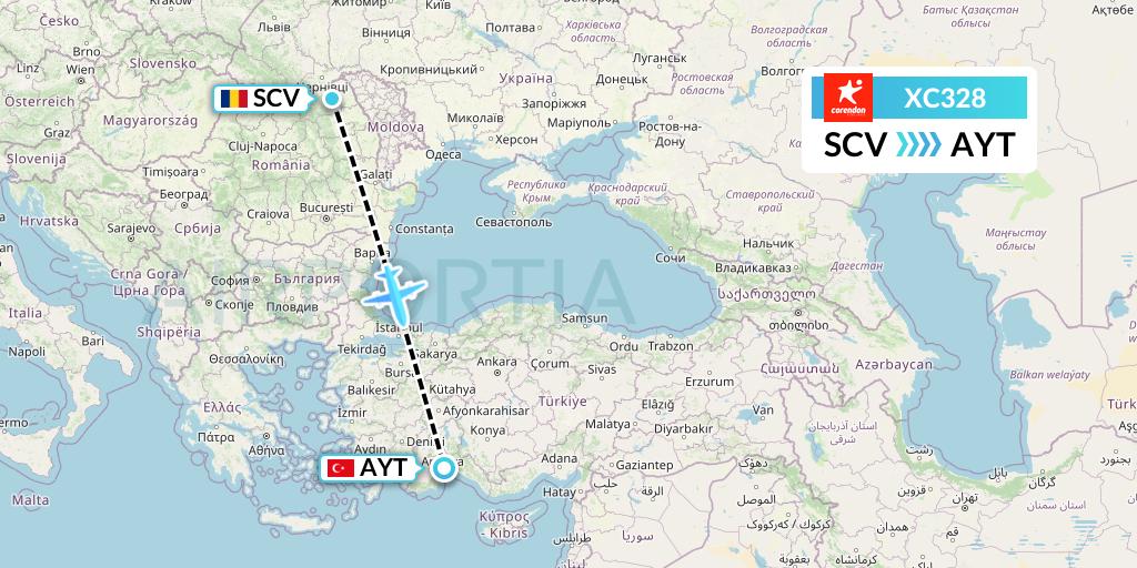 XC328 Corendon Airlines Flight Map: Suceava to Antalya