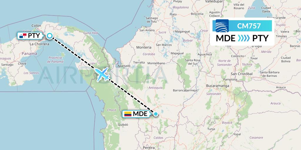CM757 Copa Airlines Flight Map: Medellin to Panama City