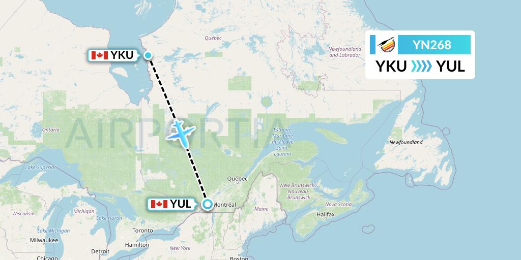 YN268 Air Creebec Flight Map: Chisasibi to Montreal
