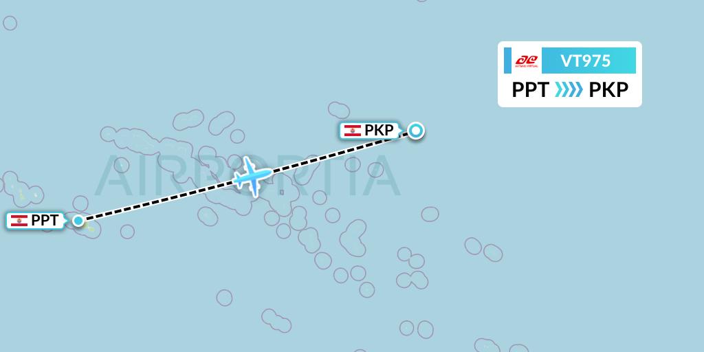 VT975 Air Tahiti Flight Map: Papeete to French Polynesia