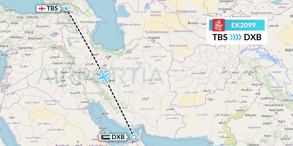 EK2099 Emirates Flight Map: Tbilisi to Dubai