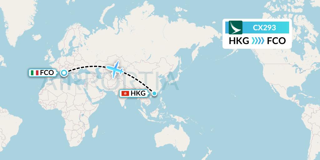CX293 Cathay Pacific Flight Map: Hong Kong to Rome