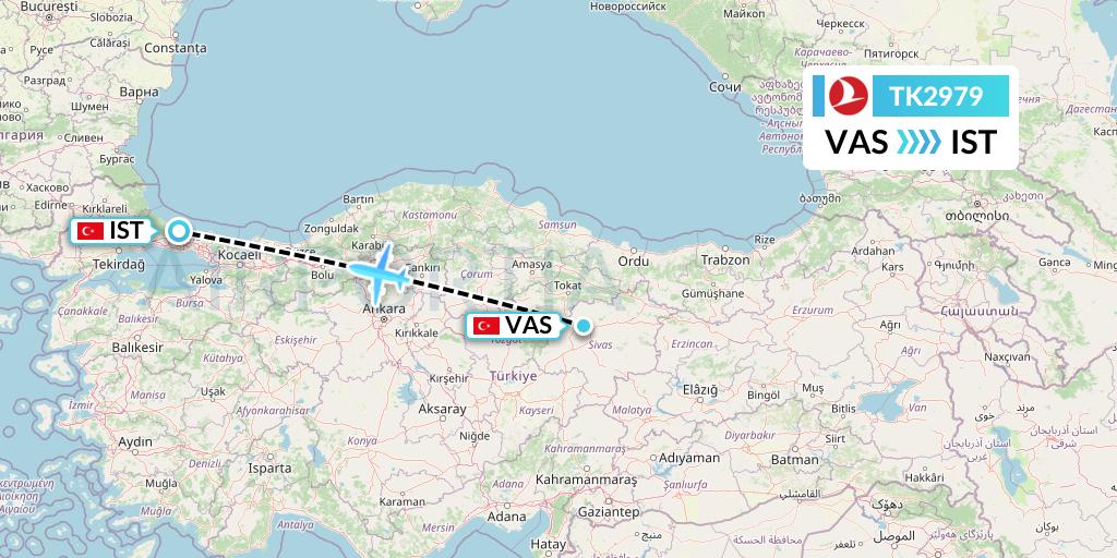TK2979 Turkish Airlines Flight Map: Sivas to Istanbul