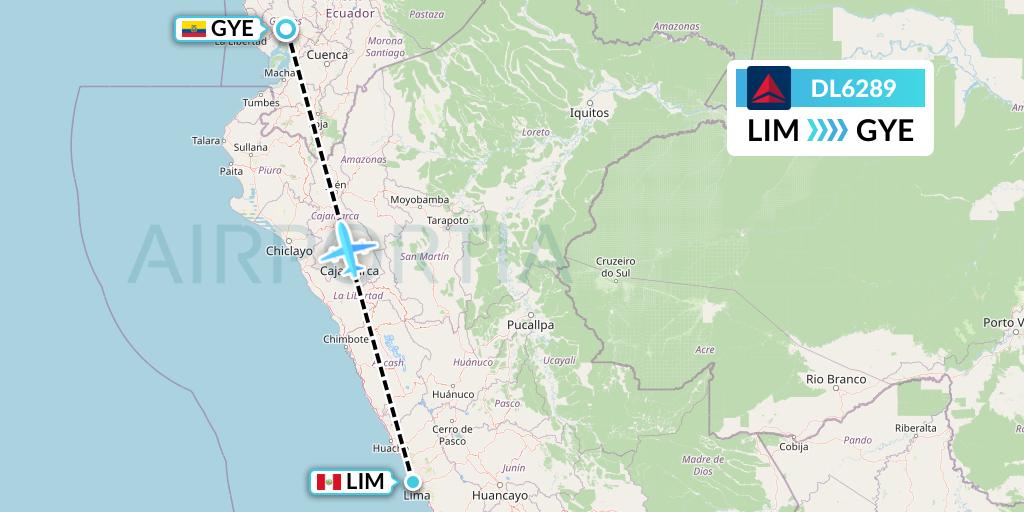 DL6289 Delta Air Lines Flight Map: Lima to Guayaquil