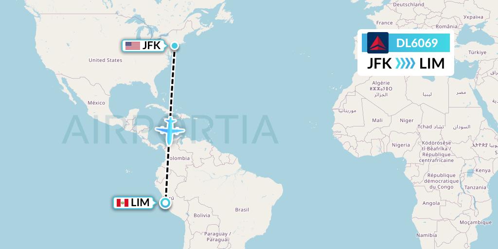 DL6069 Delta Air Lines Flight Map: New York to Lima