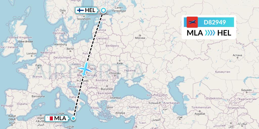 D82949 Norwegian Air International Flight Map: Malta to Helsinki
