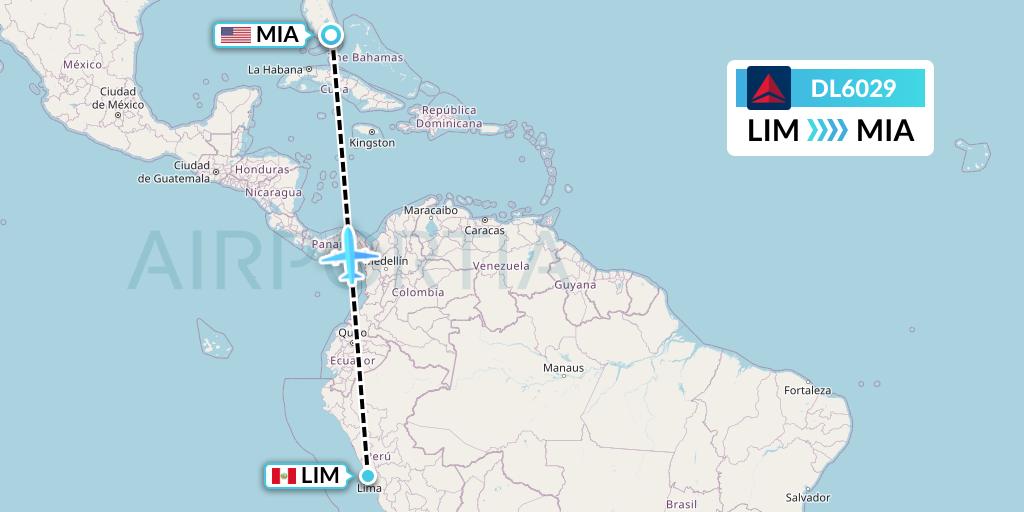 DL6029 Delta Air Lines Flight Map: Lima to Miami