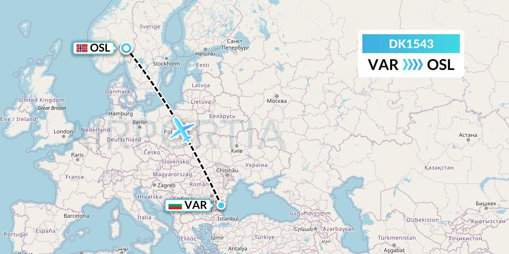 DK1543 Thomas Cook Airlines Scandinavia Flight Map: Varna to Oslo