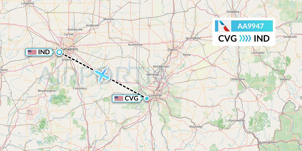 AA9947 American Airlines Flight Map: Cincinnati to Indianapolis