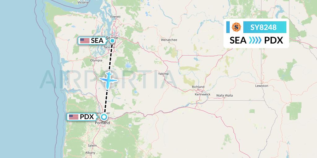 SY8248 Sun Country Airlines Flight Map: Seattle to Portland
