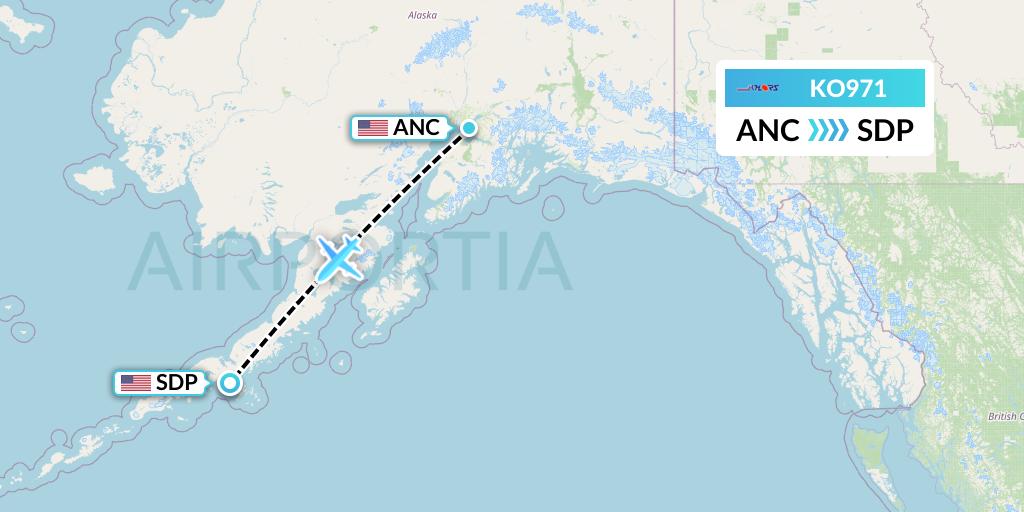 KO971 Komiaviatrans Flight Map: Anchorage to Sand Point