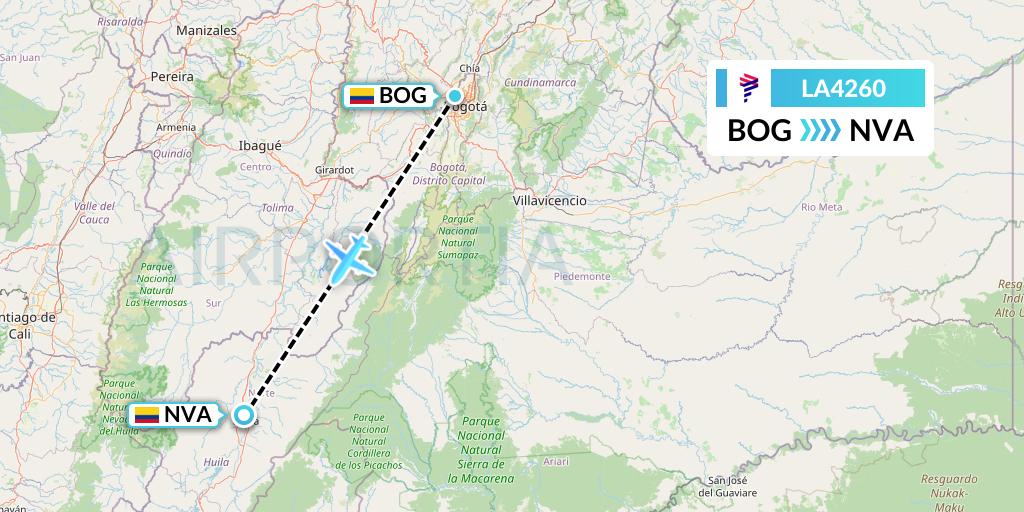 LA4260 LAN Airlines Flight Map: Bogota to Neiva