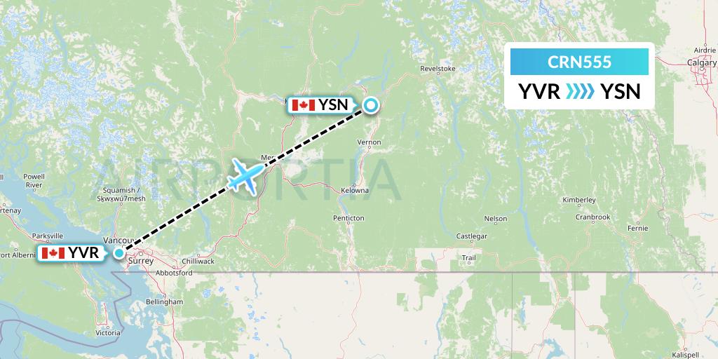CRN555 Aerocaribbean Flight Map: Vancouver to Salmon Arm