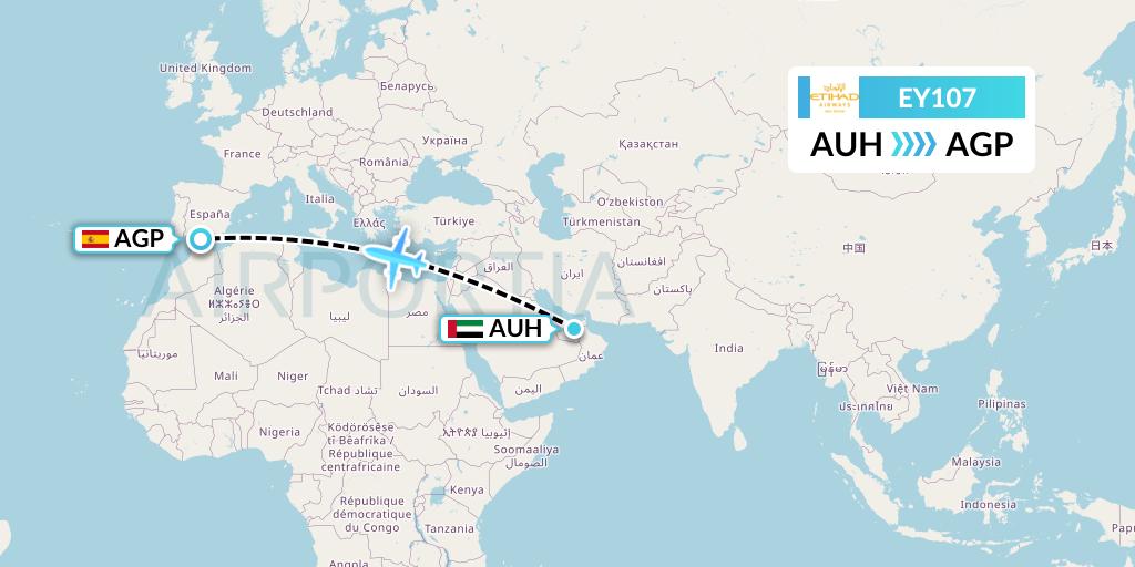 EY107 Etihad Airways Flight Map: Abu Dhabi to Malaga