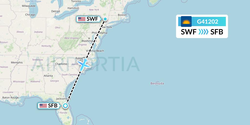 G41202 Allegiant Air Flight Map: Newburgh to Orlando