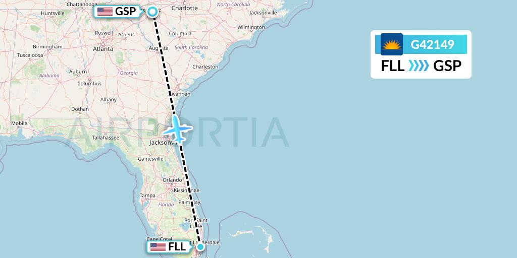 G42149 Allegiant Air Flight Map: Fort Lauderdale to Greenville-Spartanburg