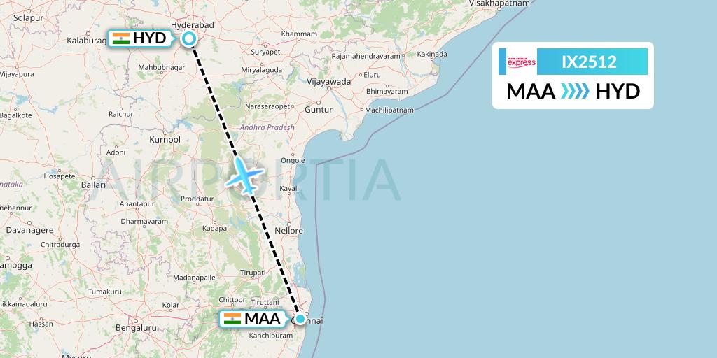 IX2512 Air India Express Flight Map: Chennai to Hyderabad