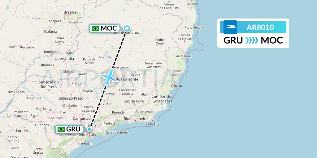 AR8010 Aerolineas Argentinas Flight Map: Sao Paulo to Montes Claros
