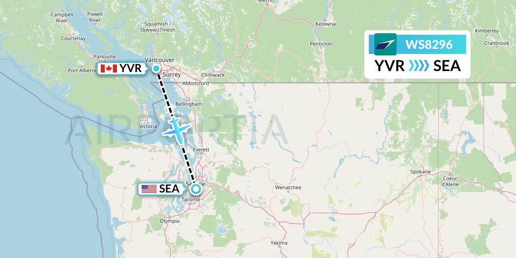 WS8296 WestJet Flight Map: Vancouver to Seattle