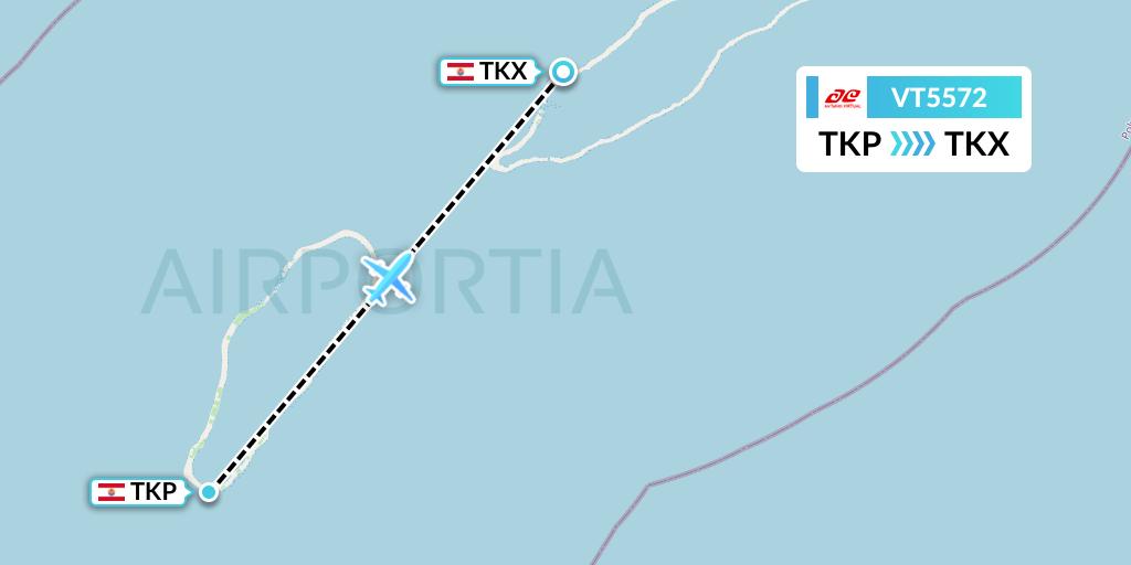 VT5572 Air Tahiti Flight Map: French Polynesia to Takaroa